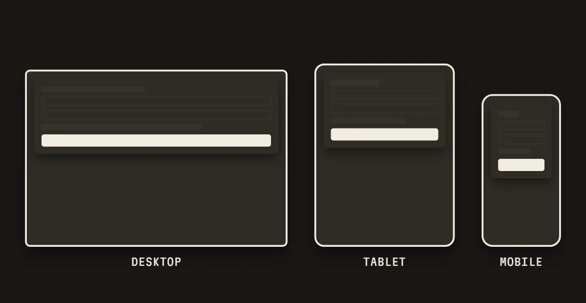 The same checkout page on a desktop, a tablet and a phone screen.